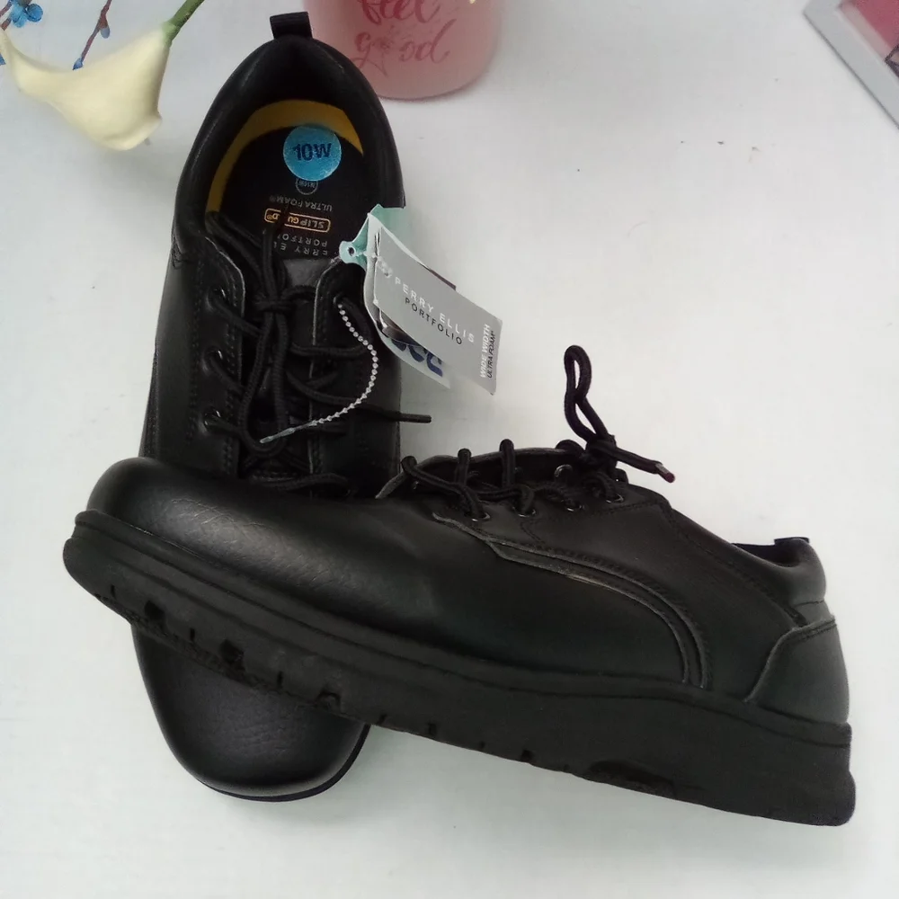 Perry Ellis Shoes Men's Size 10W Black Portfolio Ultrafoam Slip Guard Men's NWT